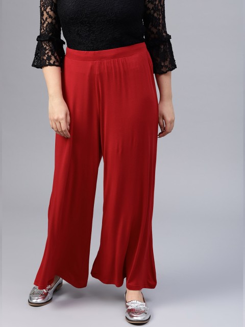 

Go Colors Women Red Solid Wrinkle Resistant Wide Leg Palazzos