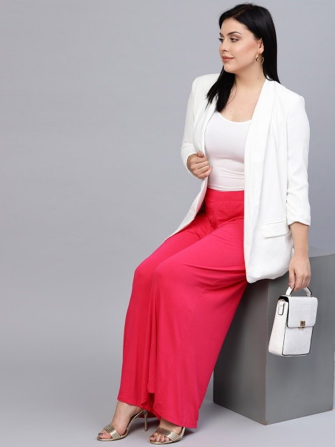 

Go Colors Women Fuchsia Pink Solid Wrinkle Resistant Wide Leg Palazzos