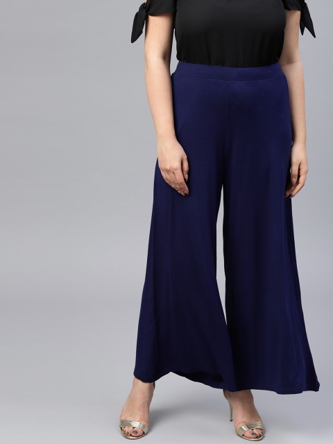 

Go Colors Women Navy Blue Solid Wrinkle Resistant Wide Leg Palazzos