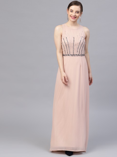 

STREET 9 Women Peach-Coloured Embellished Maxi Dress
