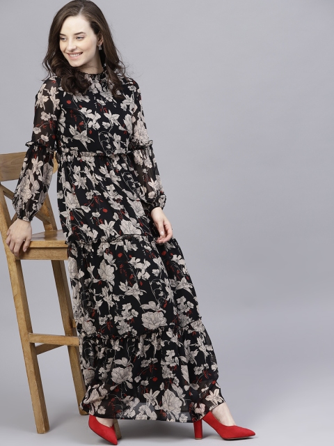 

STREET 9 Women Black & Beige Printed Maxi Dress