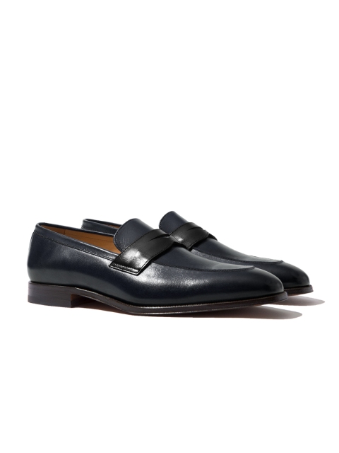 

Rapawalk Blue & Black Handcrafted Wide Width Leather Slipons