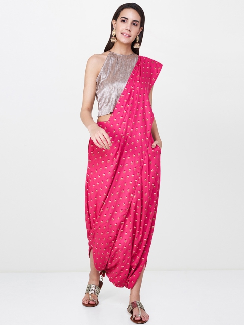 

Global Desi Pink Printed Viscose Rayon Saree