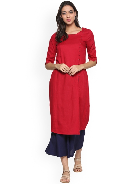 

People Women Red Solid A-Line Kurta