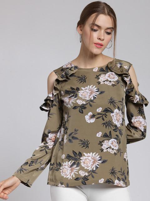 

plusS Women Khaki Printed A-Line Top