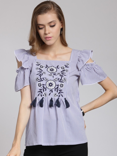 

plusS Women Blue Striped A-Line Top