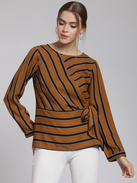 

plusS Women Mustard Striped Wrap Top