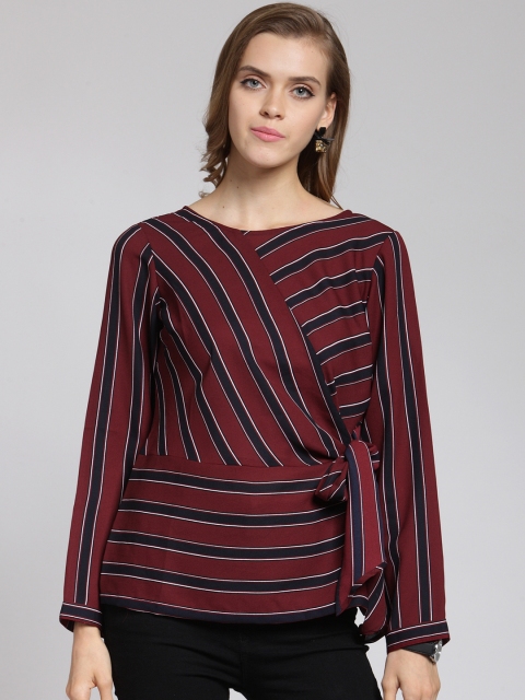 

plusS Women Maroon Striped Wrap Top
