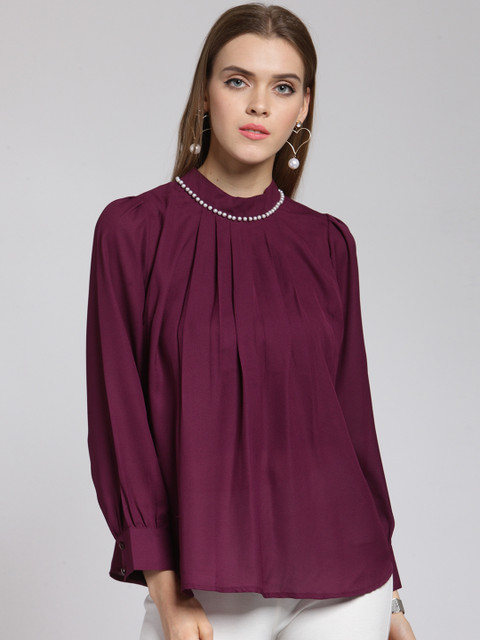 

plusS Women Burgundy Solid A-Line Top