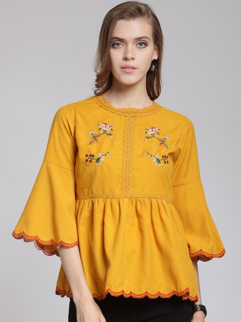 

plusS Women Yellow Embellished Peplum Top