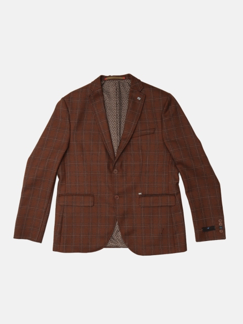 

Blackberrys Men Rust Brown Checked Single Breasted Slim Fit Casual Blazer