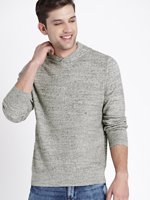 

GAP MEN'S Grey MARLED RIBBED HOODED SWEATER