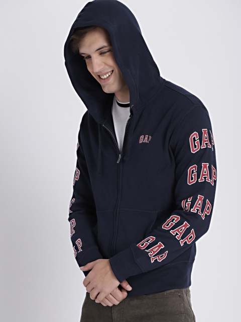 

GAP Men Navy Blue Logo Fleece Pullover Hoodie