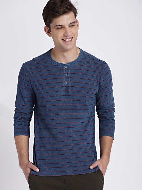 

GAP Men's Blue Long Sleeve Indigo Henley T-Shirt