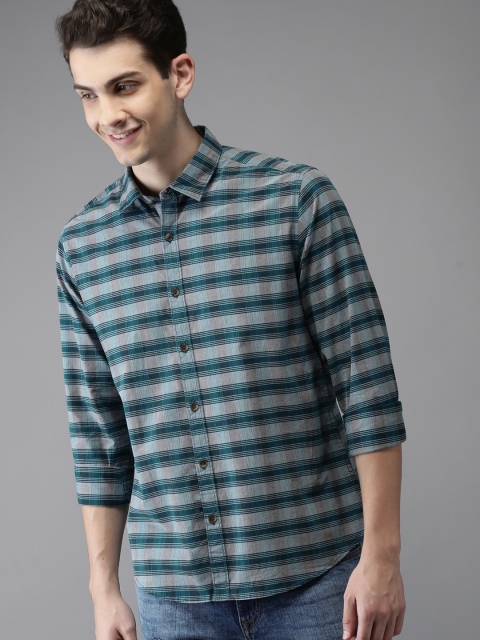 

HERE&NOW Men Blue & Grey Regular Fit Checked Casual Shirt