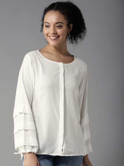 

HERE&NOW Women Off-White Solid Shirt Style Top