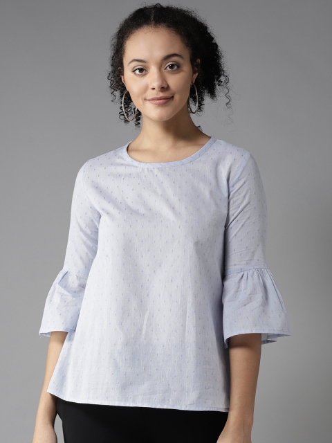 

HERE&NOW Women Blue Self Design A-Line Top