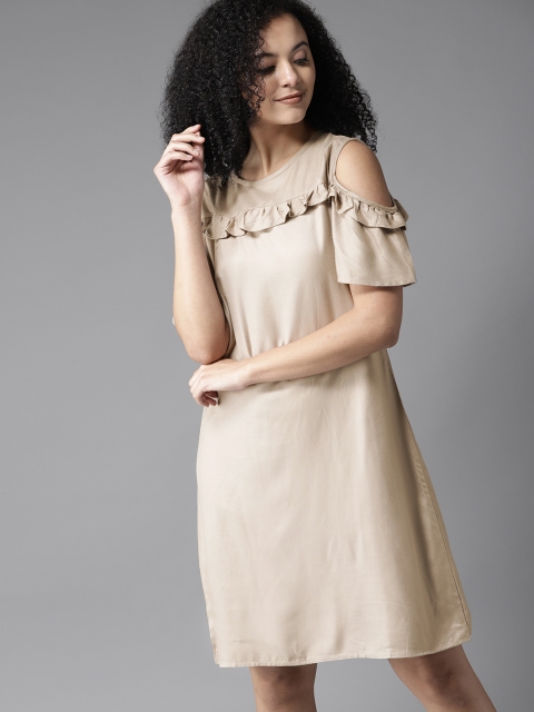 

HERE&NOW Women Beige Solid A-Line Dress