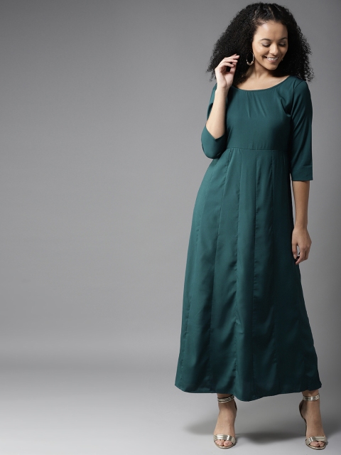 

HERE&NOW Women Teal Green Solid Maxi Dress