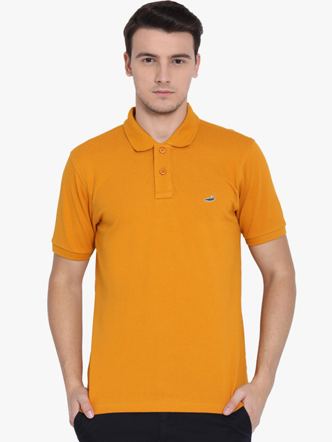 

Crocodile Men Mustard Solid Polo Collar T-shirt