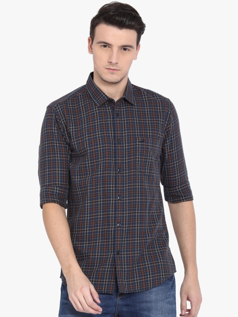 

Crocodile Men Brown & Navy Blue Slim Fit Checked Casual Shirt