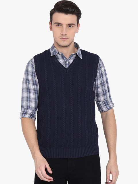 

Crocodile Men Navy Blue Self Design Woolen Sweater Vest