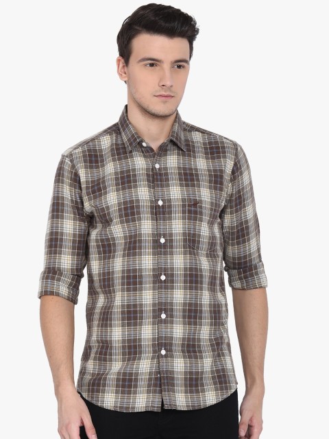 

Crocodile Men Brown & Off-White Slim Fit Checked Casual Shirt