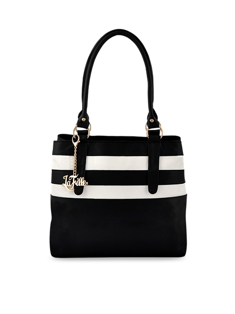 

LaFille Black & White Striped Handheld Bag