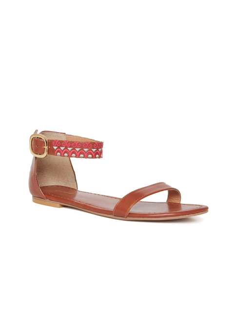 

Chumbak Women Tan Embroidered Open-Toe Flats