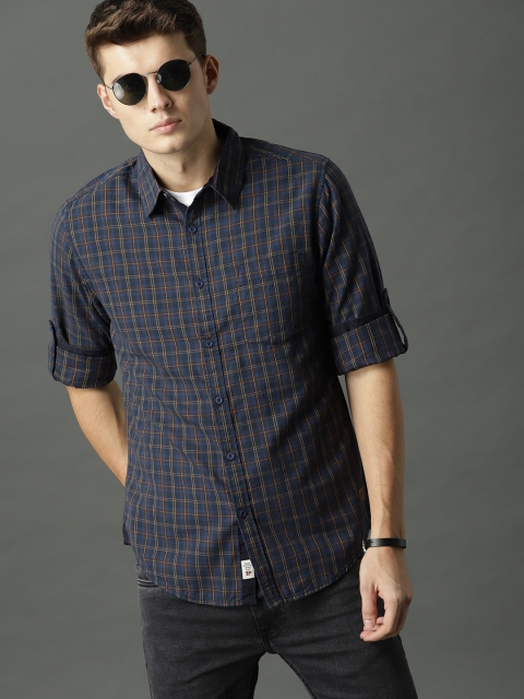

Roadster Men Blue & Brown Regular Fit Checked Casual Shirt