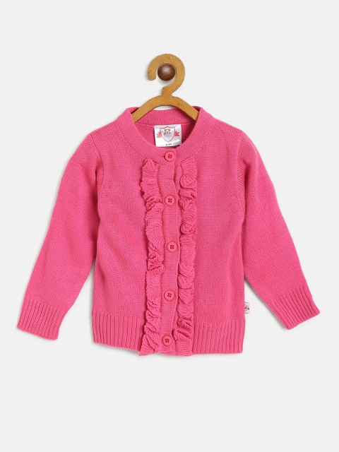 

612 league Girls Pink Solid Acrylic Cardigan Sweater