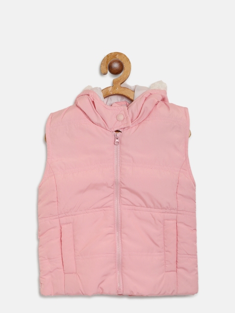 

612 league Infant Girls Peach-Coloured Solid Hooded Parka Jacket