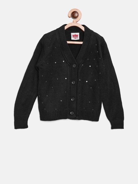 

612 league Girls Black Solid Cardigan