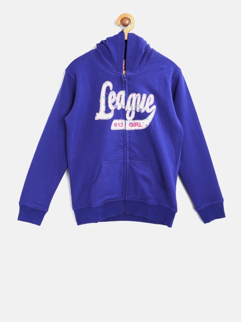 

612 league Girls Blue Printed Hooded Sweatshirt