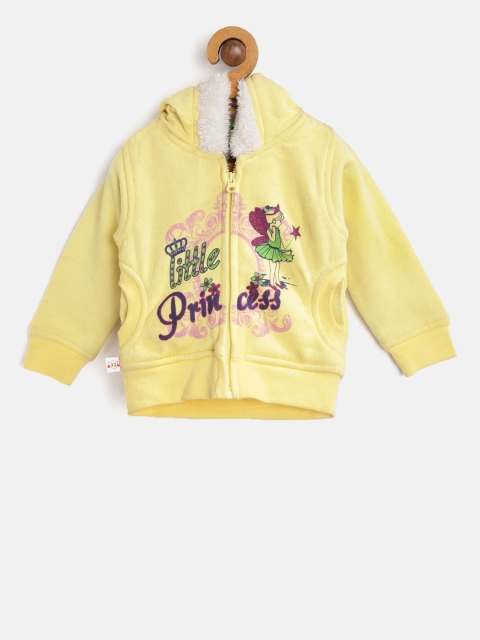 

612 league Girls Yellow Printed Hooded Sweatshirt