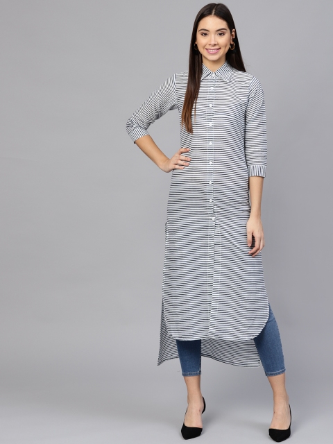 

aasi White & Navy Blue Striped Longline Tunic