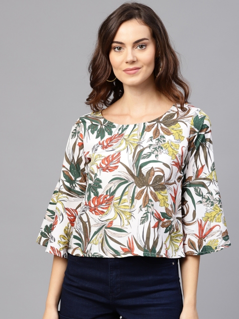 

aasi Women Off-White & Green Printed Top