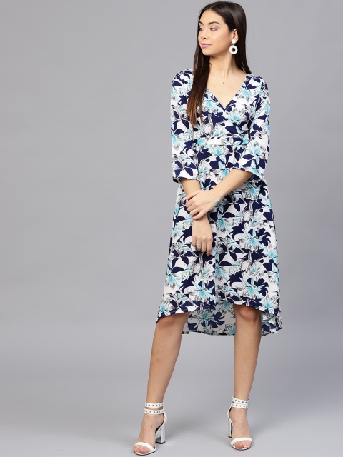 

aasi Women Blue & White Printed Wrap Dress