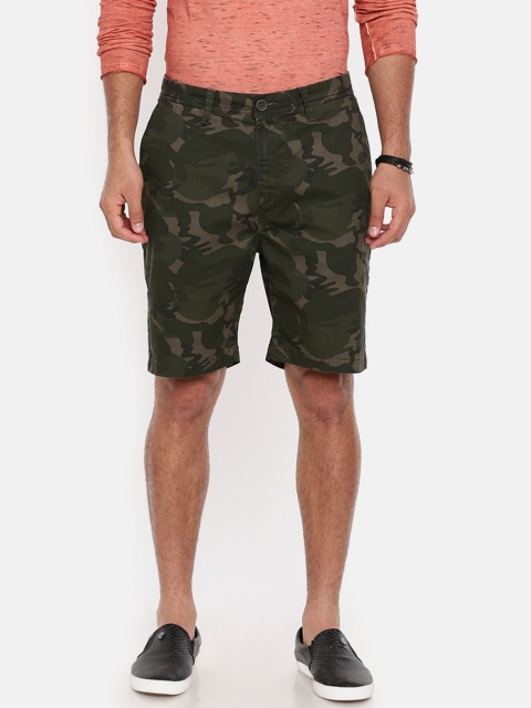 

Breakbounce Men Olive Green Printed Slim Fit Chino Shorts