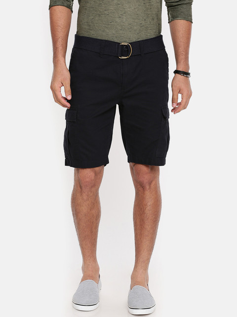 

Breakbounce Men Navy Blue Solid Slim Fit Cargo Shorts