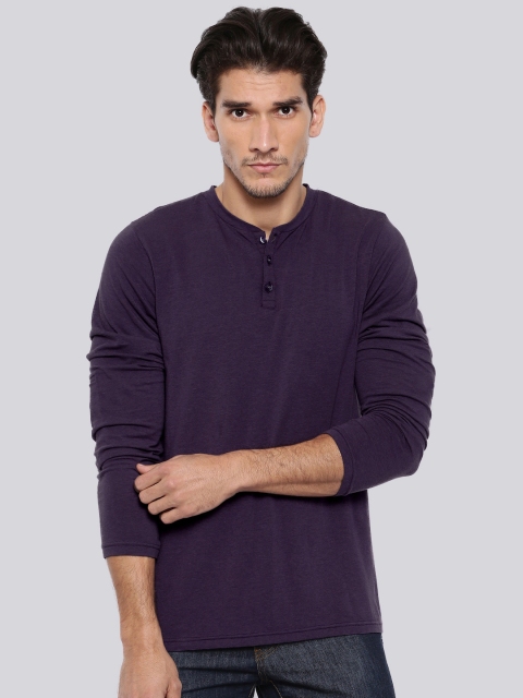 

Bamboo Tribe Men Purple Solid Henley Neck T-shirt