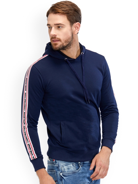 

Maniac Men Navy Blue Printed Hooded Sweatshirt