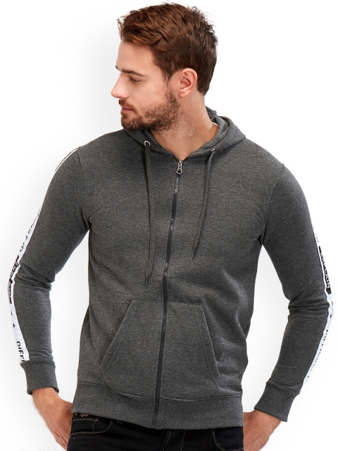 

Maniac Men Charcoal Grey Printed Hooded Sweatshirt