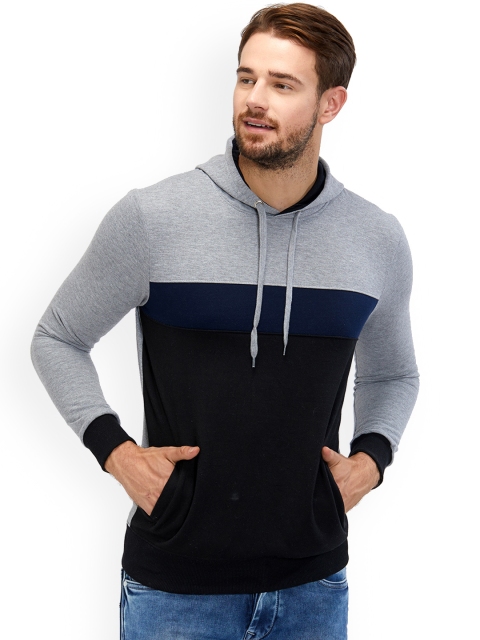 

Maniac Men Grey & Black Colourblocked Hooded Sweatshirt