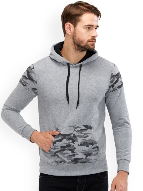

Maniac Men Grey Printed Hooded Sweatshirt