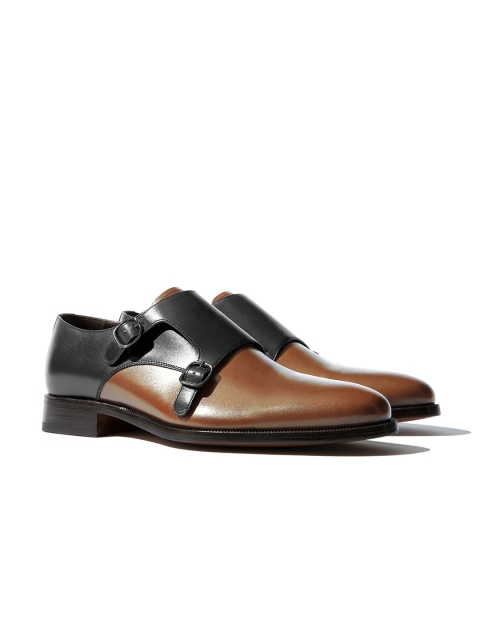 

Rapawalk Black & Tan Handcrafted Wide Width Leather Monks