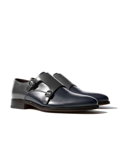 

Rapawalk Grey & Blue Handcrafted Standard Width Leather Monks, Charcoal