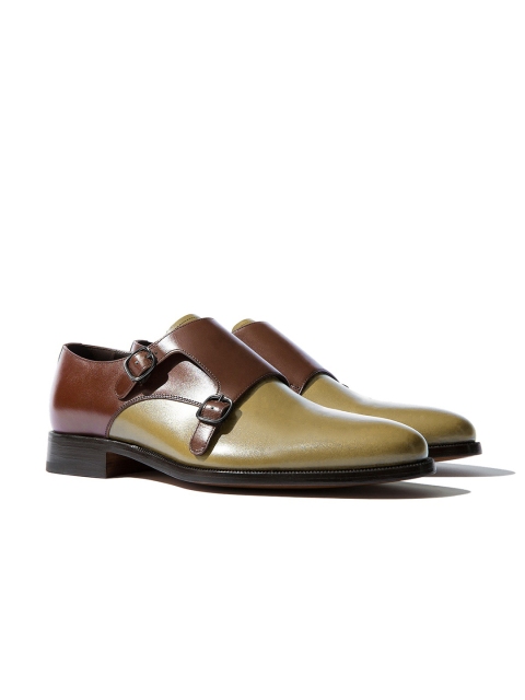 

Rapawalk Coffee Brown & Beige Handcrafted Wide Width Leather Monks
