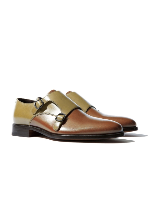 

Rapawalk Beige & Tan Handcrafted Standard Width Leather Monks, Brown
