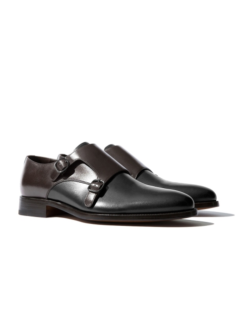 

Rapawalk Brown & Black Handcrafted Standard Width Leather Monks, Coffee brown
